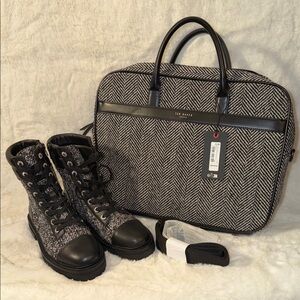 Kurt Geiger print combat boots w/ free Ted Baker matching laptop bag w/ strap.